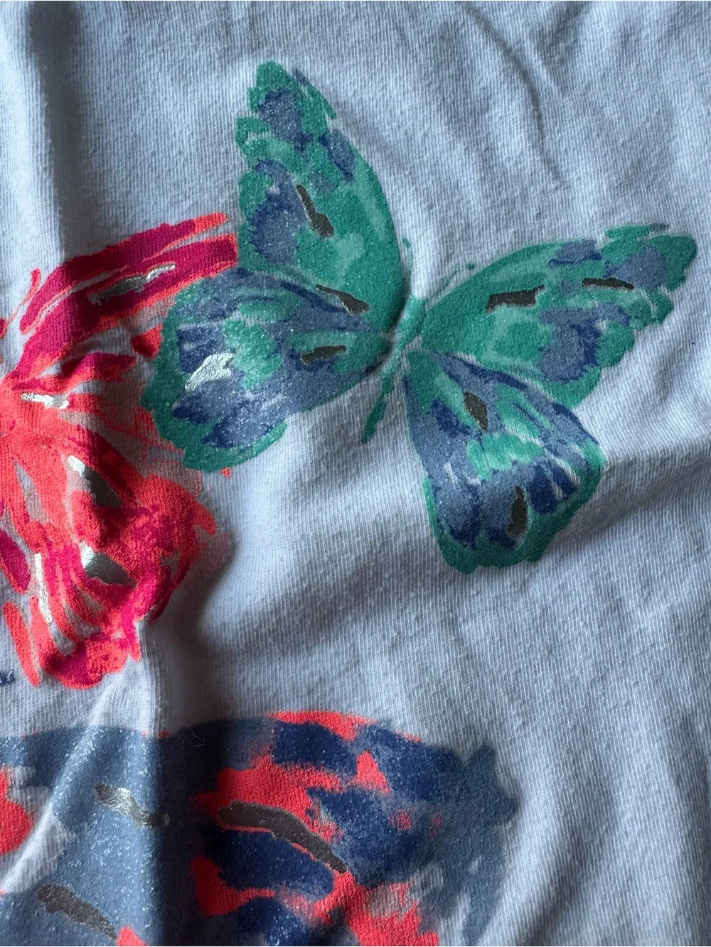 Gymboree White Short Sleeve Tee with Multicolor Butterfly Print